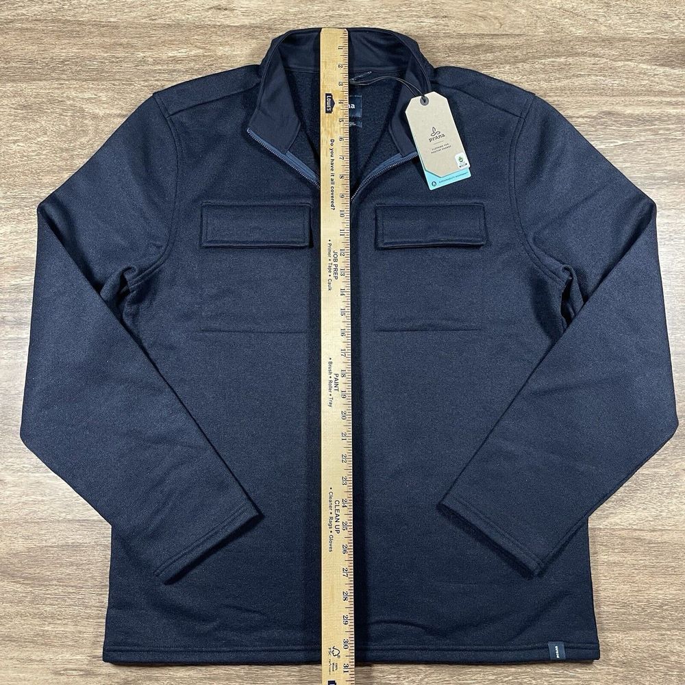 Prana Sweater Mens Large L Blue Brookland 1/4 Zip Pullover Wool Comfort Nautical - Picture 8 of 13